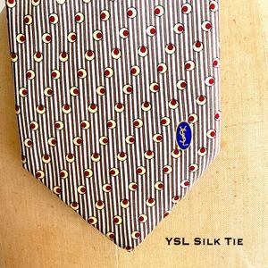 Vintage Yves Saint Laurent Silk Tie, stripe dot abstract handmade neckwear 4”w